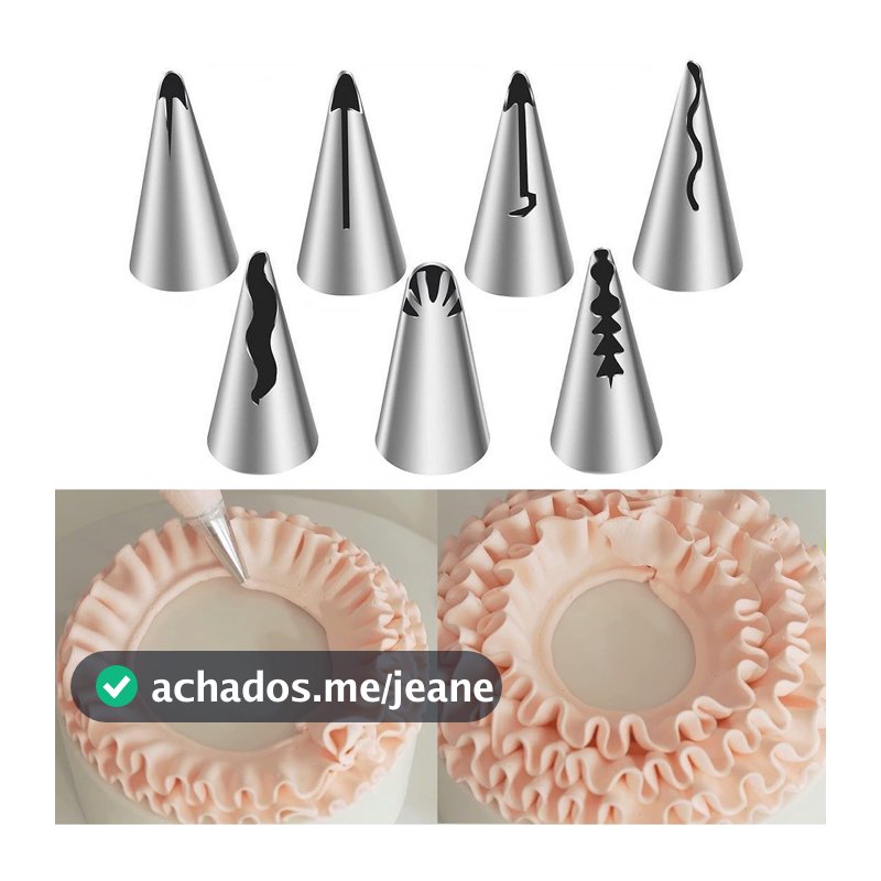 Kit 7 Bicos Confeiteiro Saia Plissada Aço Inox 304 Para Decorar Bolos e Cupcakes Profissional Decoração C.E