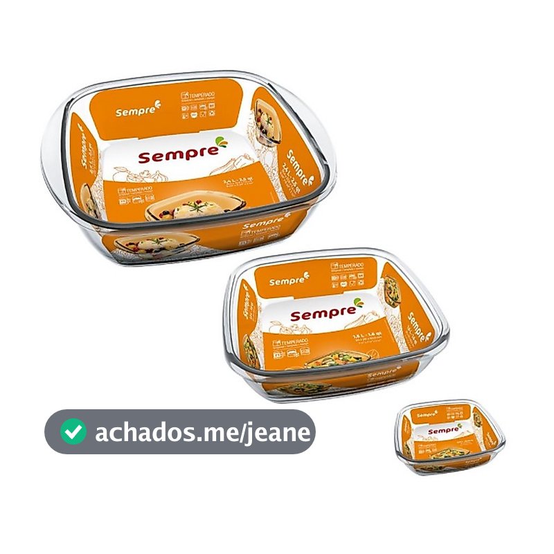 Conjunto de Assadeiras Refratárias Quadradas Sempre em Vidro Sodacal 3 Peças