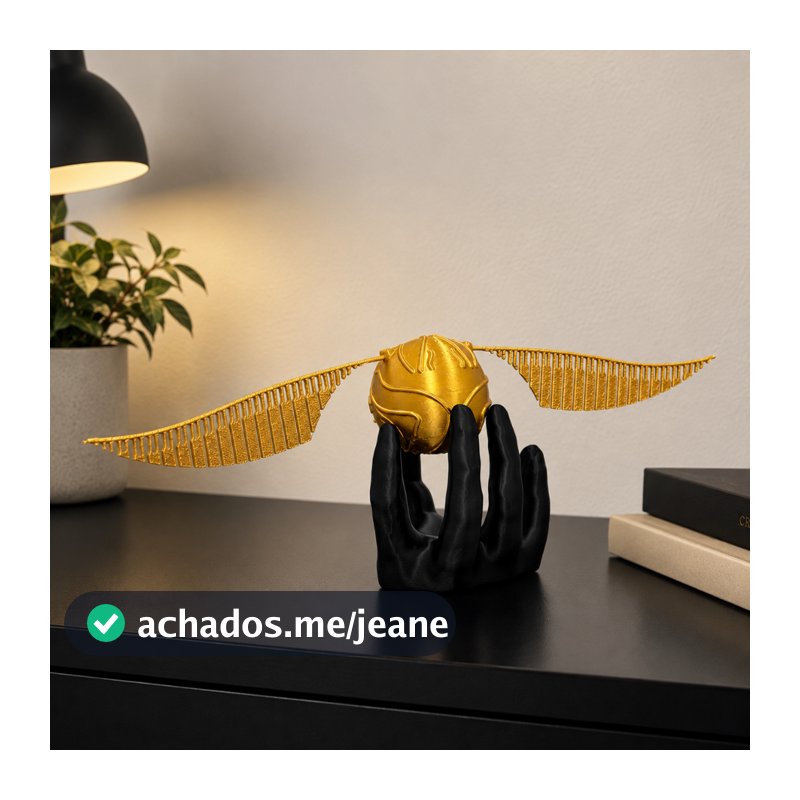 Pomo de Ouro Harry Potter com Suporte de Mão 3D Decorativo | Decoração Geek | Presente Criativo