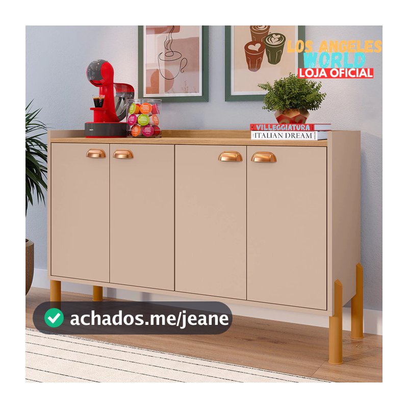 APARADOR BUFFET CHICAGO 4 PORTAS |ESTILO RETRÔChicago com 2 Prateleiras Internas e Puxadores Concha