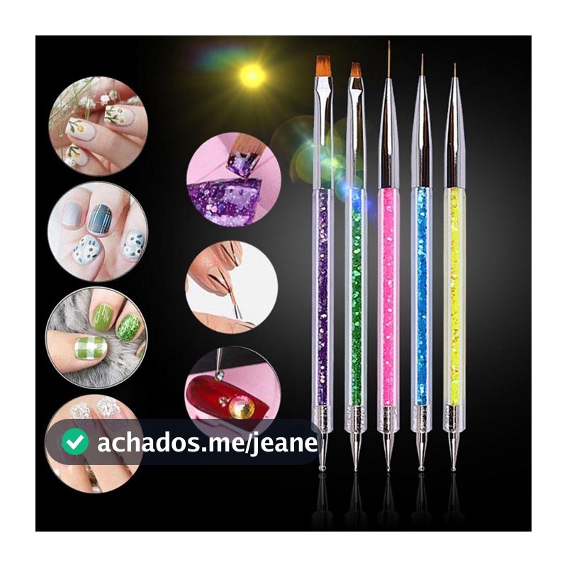 Kit 5 Peças Pincéis e Boleadores 2 em 1 Ponta Dupla para Decoração de Unhas Nail Art Pontilhismo Manicure Pedicure