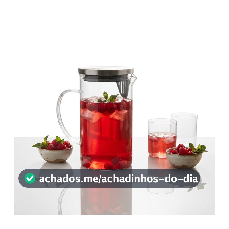 Jarra Wolff Vidro Borossilicato com Tampa 1 L Resistente para Água Suco Chá Bebidas Quentes e Frias Geladeira Mesa Posta