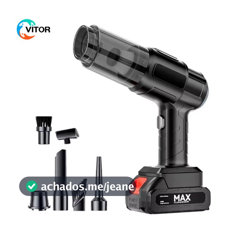 Aspirador de Pó e Soprador Portátil Sem Fio 48V com Bateria Recarregável e 6 Bocais VITOR