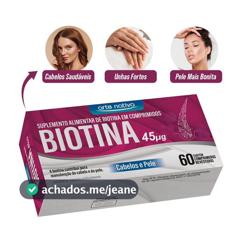 Vitamina Biotina Cabelo Unhas e Pele Vitamina 45g 60 Comprimidos Arte Nativa