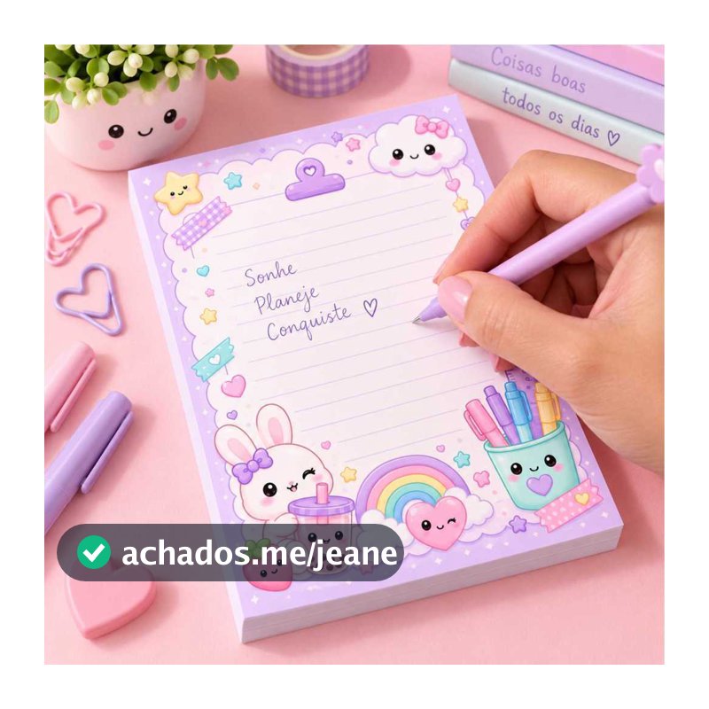 Bloco Fofura de Anotações 21x15 cm 50 Folhas Linha Papelaria Fofura Kawaii Delicada recadinhos