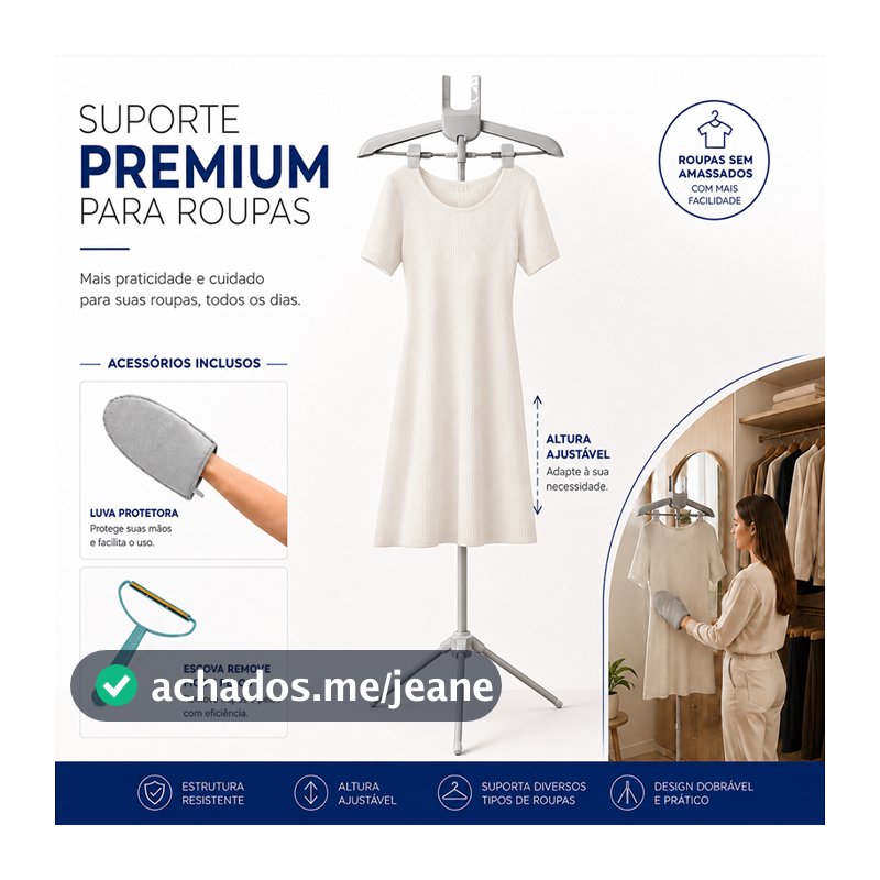 Suporte de Quatro Pés para Passadeira a Vapor – Cabide Dobrável, Ajustável e Resistente – Ideal para Casa e Lojas