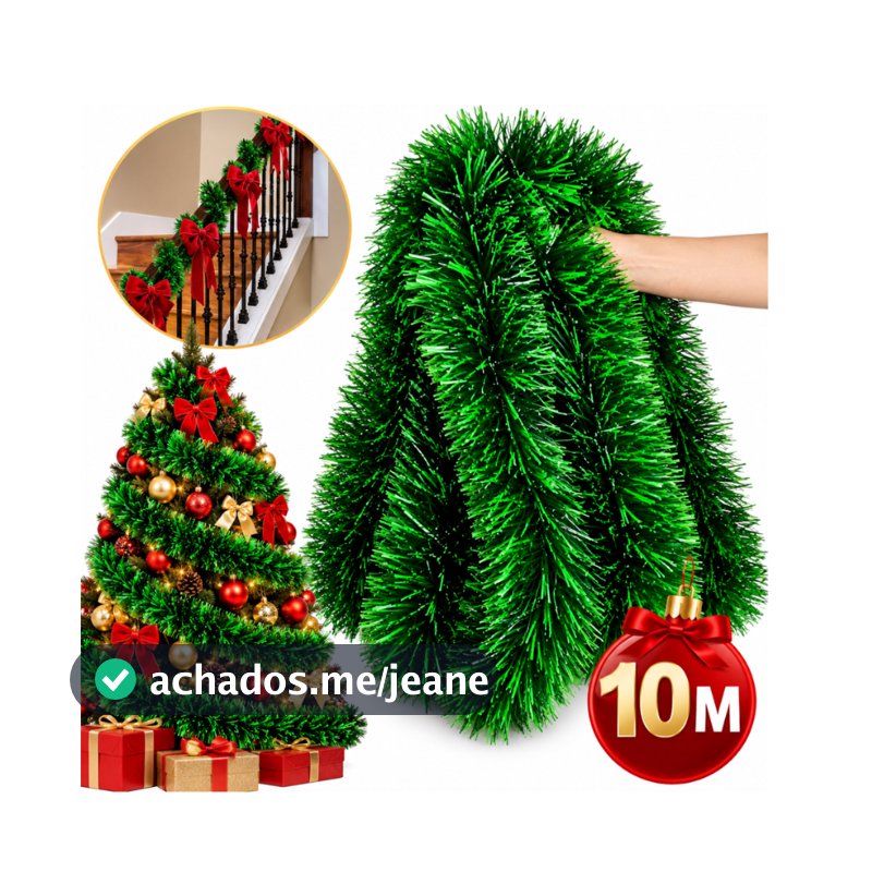 Kit 10M Festão de Natal Verde/Nevado 2 Metros com 9cm para Decoração/Enfeite