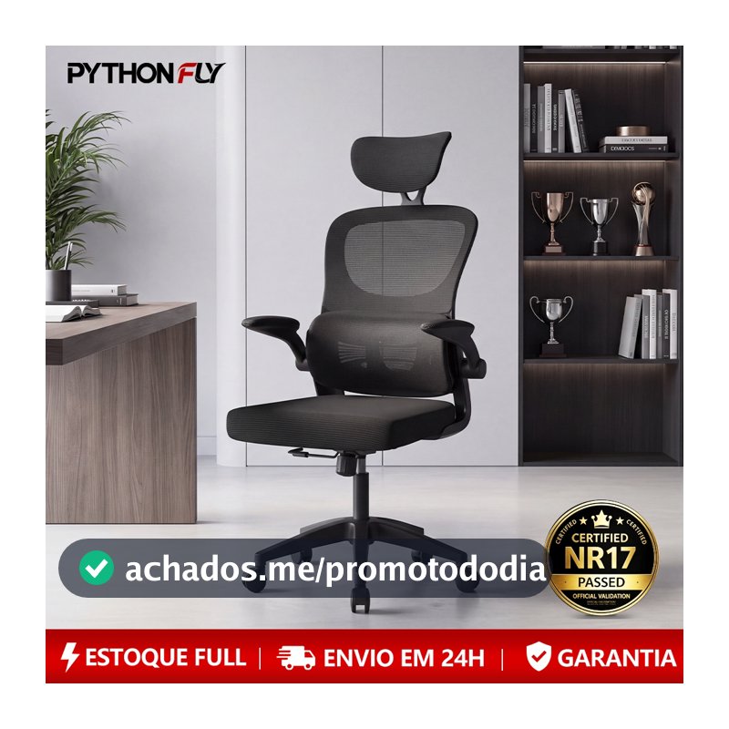 Cadeira de Escritório Ergonômica Com Apoio Lombar e Apoio de Cabeça Cinza com estofado de mesh