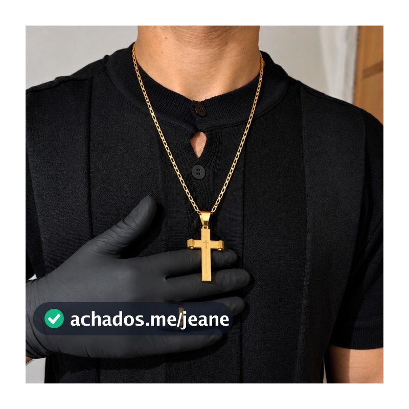 Kit Masculino Corrente Fígaro 60cm + Pulseira Grumete + Pingente Cruz Pai Nosso + Aliança Grátis