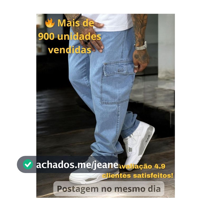 Calça Cargo Masculina Jeans Cos Elástico Cordão e Bolso Lateral Skatista Premium