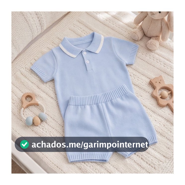 Conjunto Tricot Premium Bebê Menino Blusa Polo Manga Curta Shorts Clássico Elegante