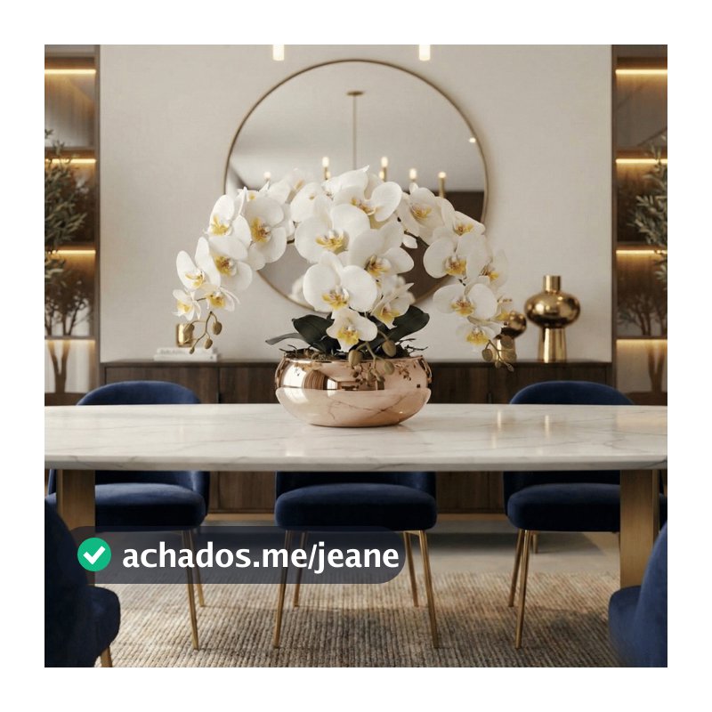 Arranjo Centro de Mesa Orquídeas Brancas no Vaso Rose Gold