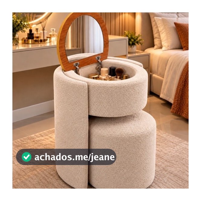 Puff Penteadeira Vega C/espelho Moderno Boucle Premium