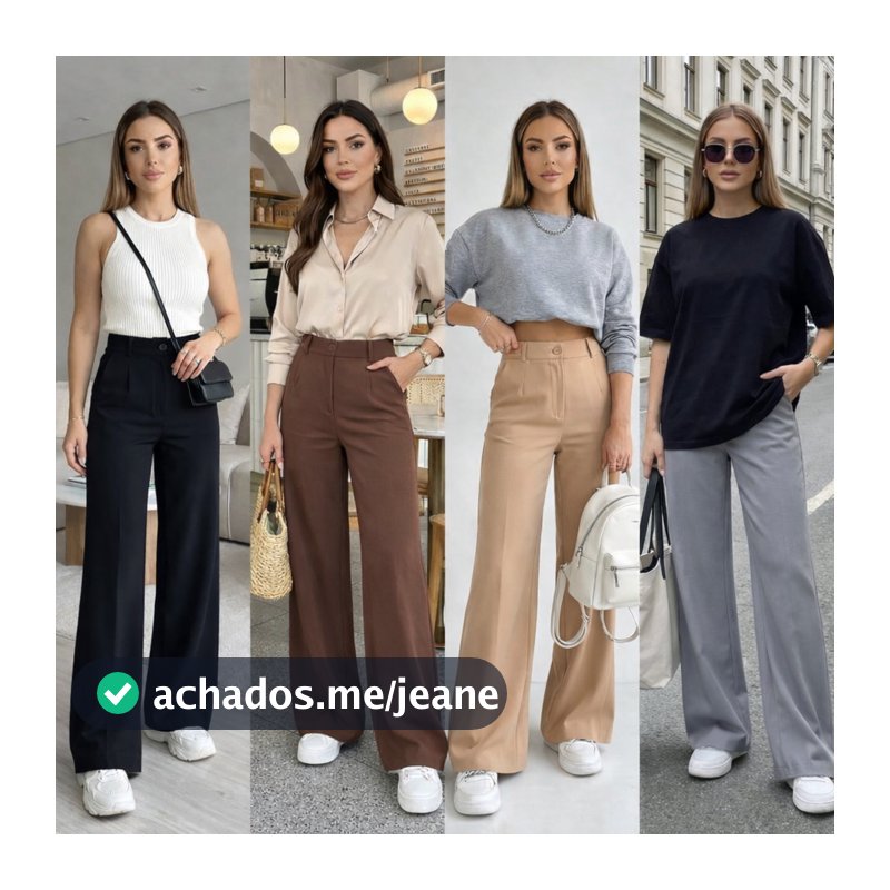 Calça Pantalona Alfaiataria Premium Cintura Alta com Bolso lateral Wide Leg Feminina Promoçâo