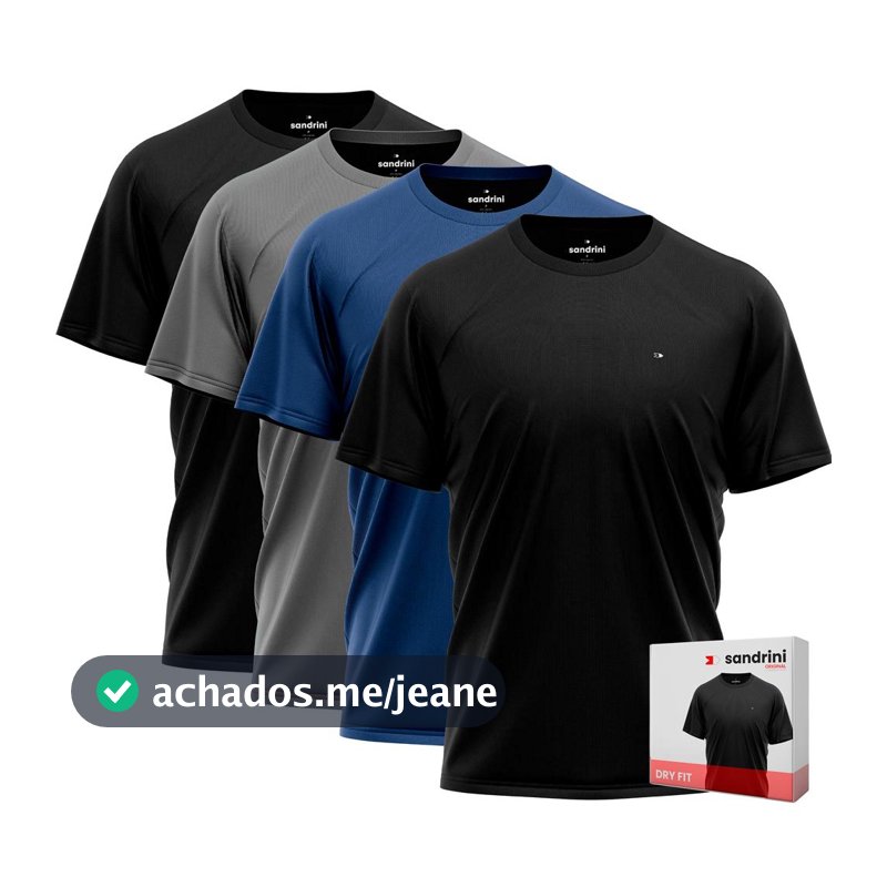 Kit 4 Camiseta Fitness Dry Fit Premium Sandrini Manga Curta Masculina Sport Treino