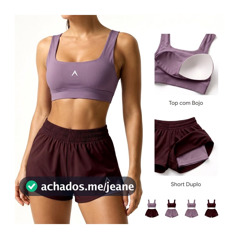 Conjunto de Short Duplo Fitness Feminino em Poliamida e Tactel com Top com Bojo Elegante para Corrida e Academia