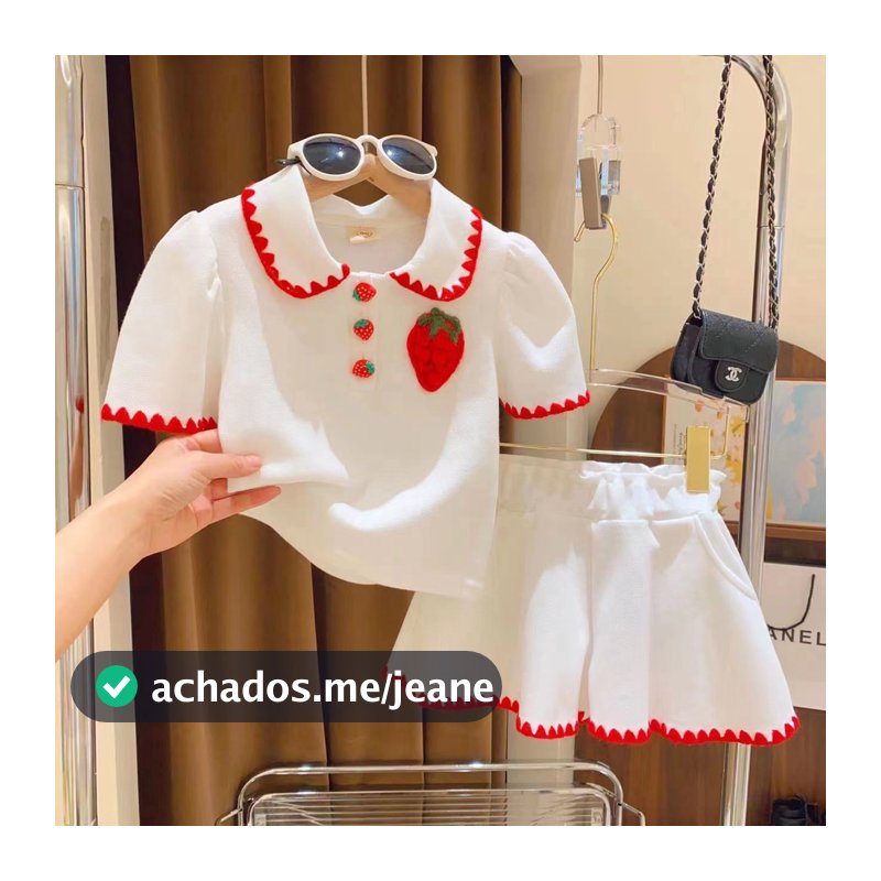Vestido de menina, vestido de morango, terno de calça, morango fofo, terno de estilo de escola infantil