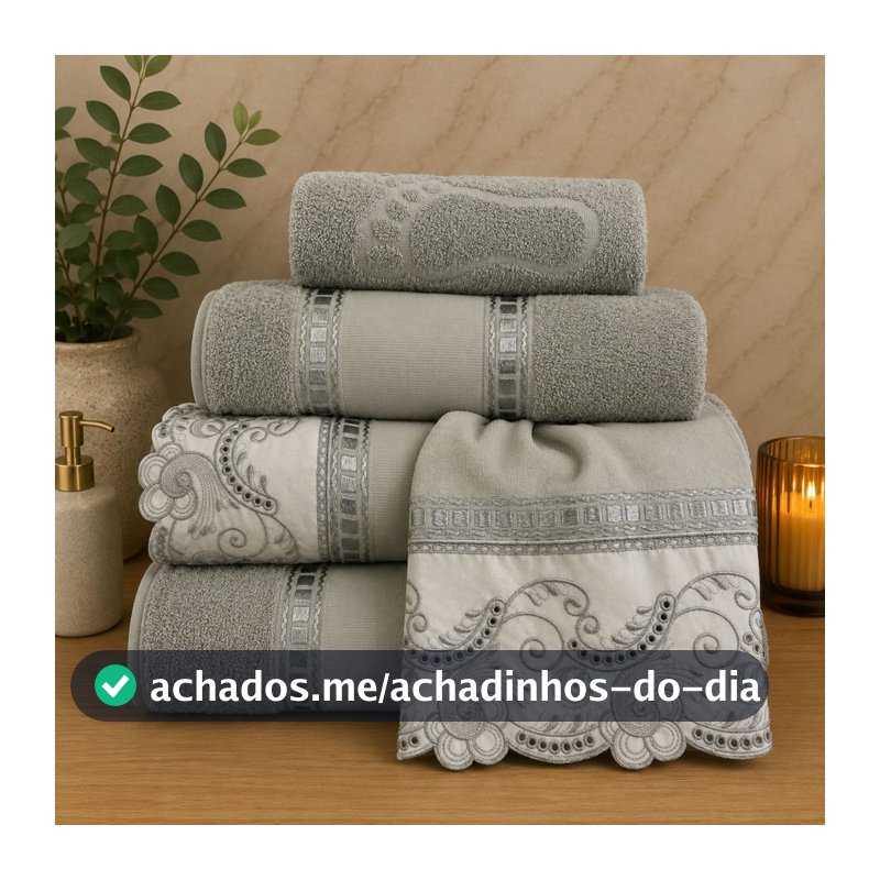 Jogo Banho luxo especial  Barrado Bordado Francês Richilieu 5 Peças