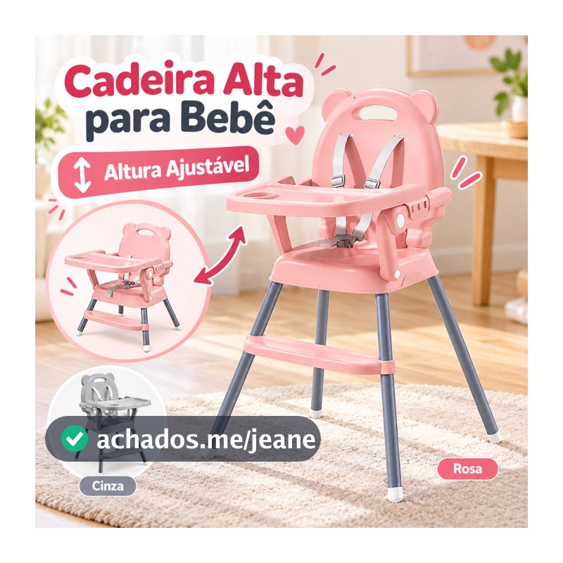 Cadeira Alta para Bebê Dobrável com Bandeja Ajustável e Removível, Cinto de Segurança e Altura Ajustável