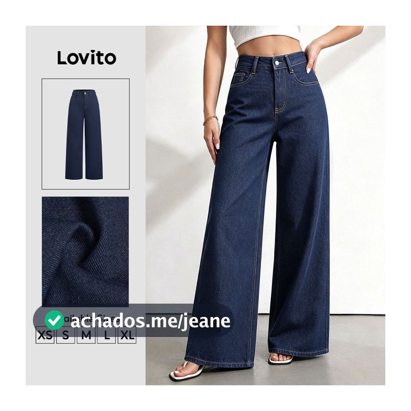 Lovito Jeans Casual com Zíper Botão e Bolso Azul Escuro para Mulheres outono/inverno JNNS149BX260