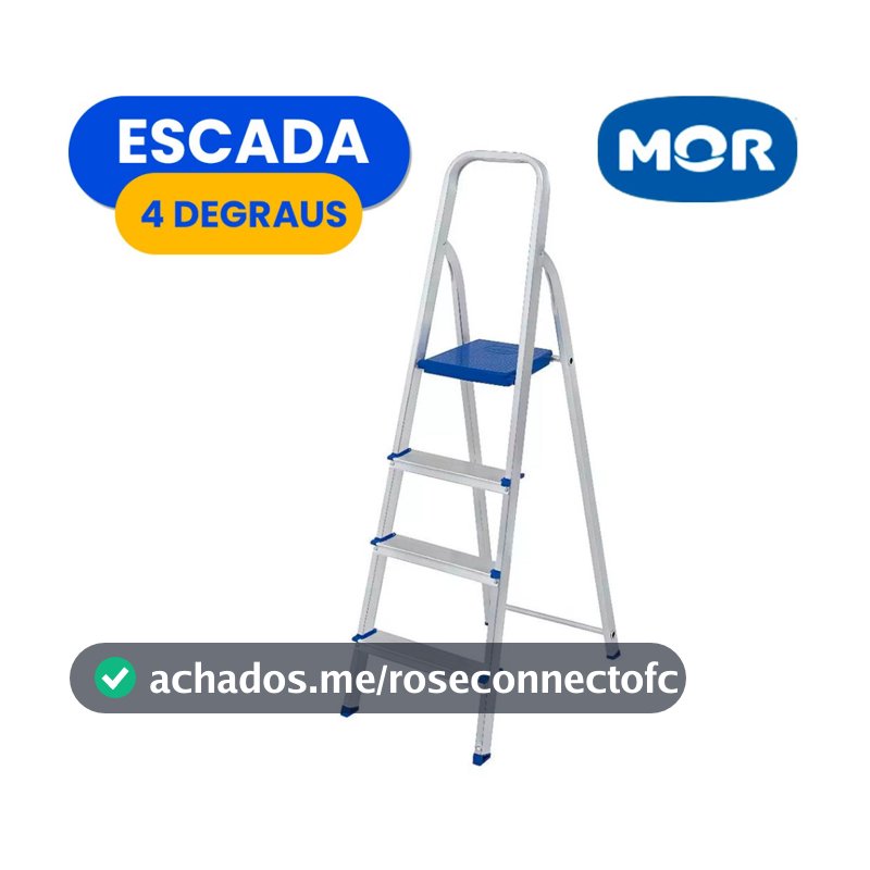 Escada Alumínio 4 3 Degraus MOR Dobrável Doméstica Modelo Tipo Tesoura 120kg  Reforçada Aço Degrau