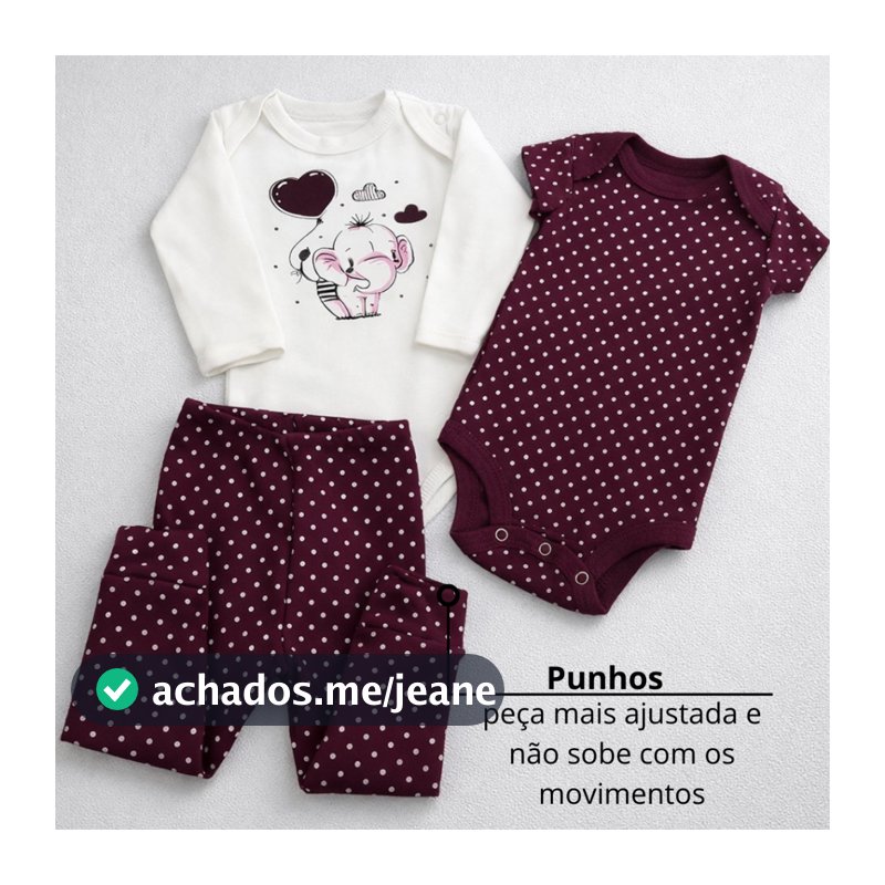 Kit 3 Peças Body e Calça Bebê Algodão com Estampa Fofa – Manga Longa e Curta 03 a 12M