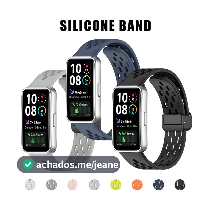 Pulseira Esportiva De Silicone Com Fivela Magnética Para Huawei Band 10 9 8 Cinto Dobrável De Borracha Macia Acessórios