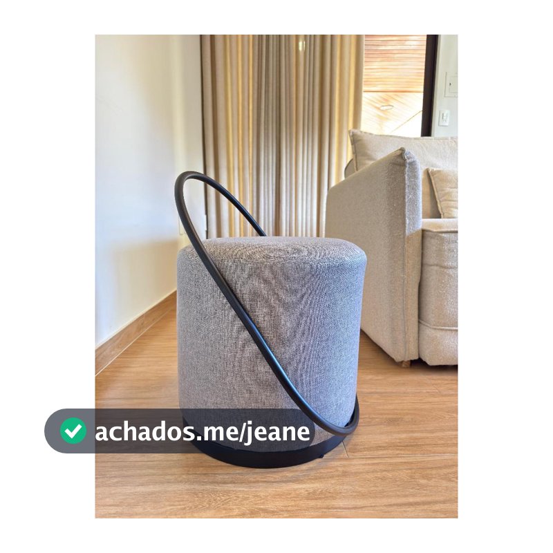 Puff Banqueta Decorativo com Base de Metal Ferro e Tecido em Linho Bege Cinza