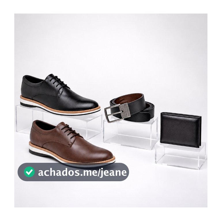 Kit 2 Pares Sapato Casual Masculino Oxford Derby Cinto Carteira Confortavel Sapatenis Couro Social
