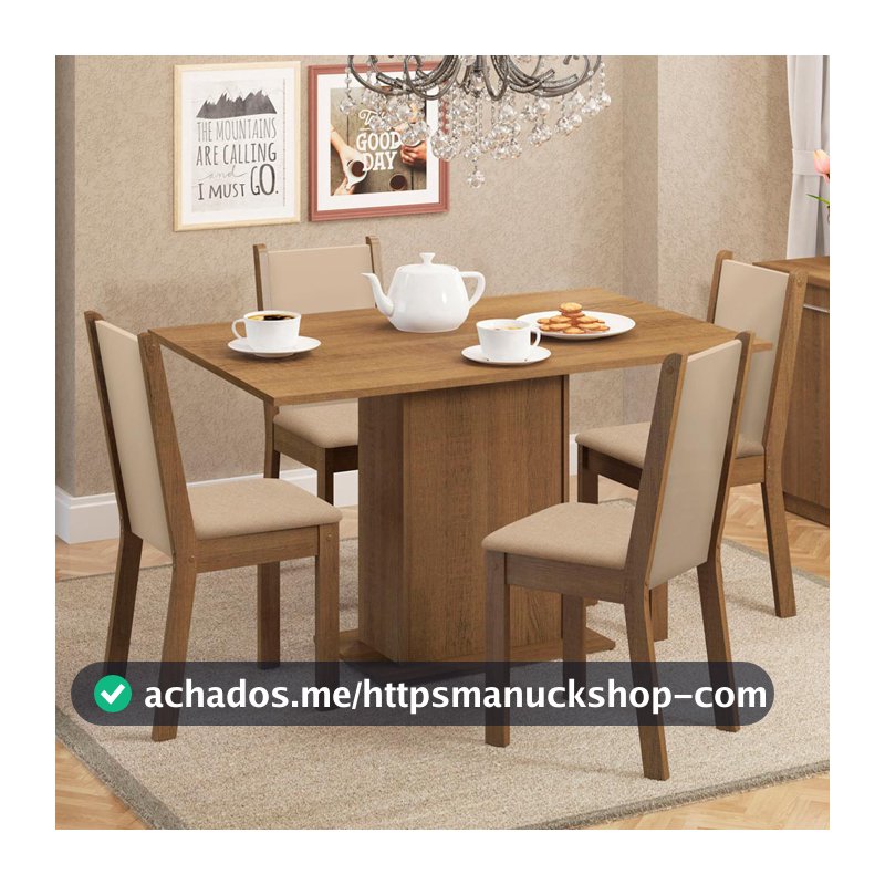 Conjunto Sala de Jantar Mesa Tampo de Madeira 4 Cadeiras Talita Madesa