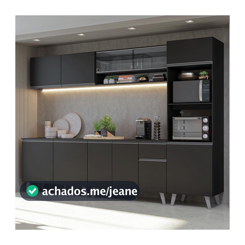 Armário de Cozinha Completa 300 cm Preto Nice Madesa 01