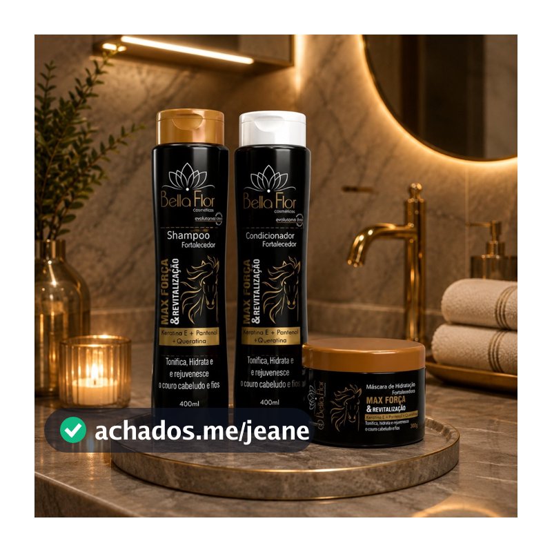 Kit Capilar Crescimento Max Força e Revitalização 3 Produtos Shampoo Condicionador Máscara Bella Flor Profissional
