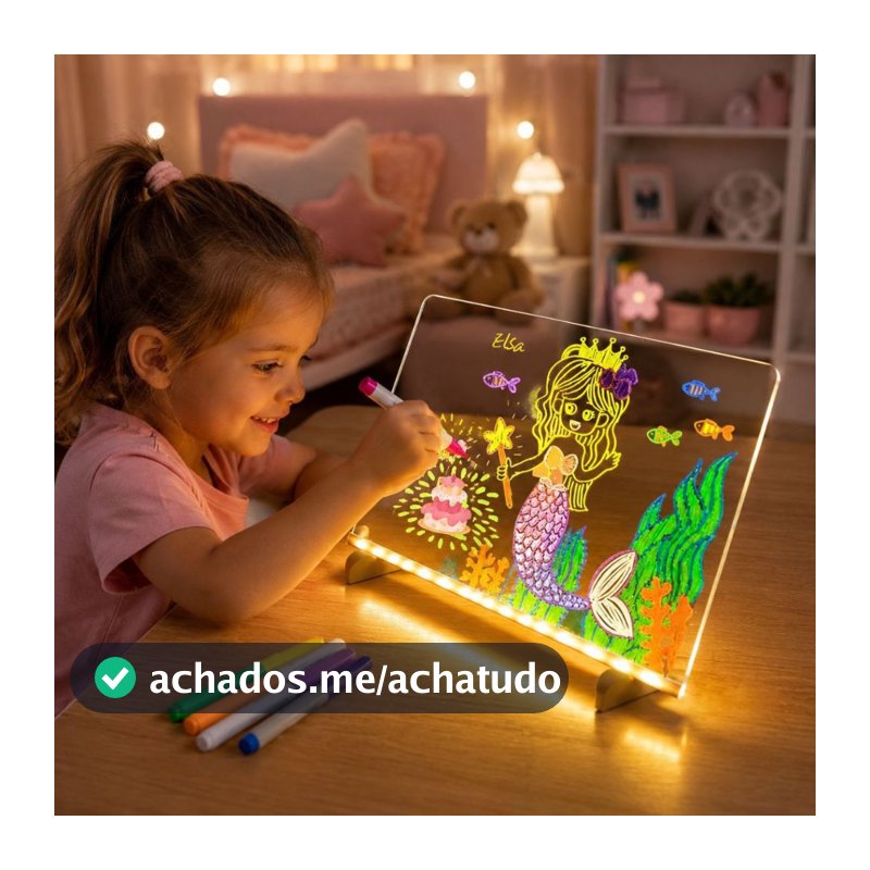 Losa Luminária Led 3D Desenho Acrílico Brilhante USB + 7 Canetas Escrever Lousa Desenho E Pintura