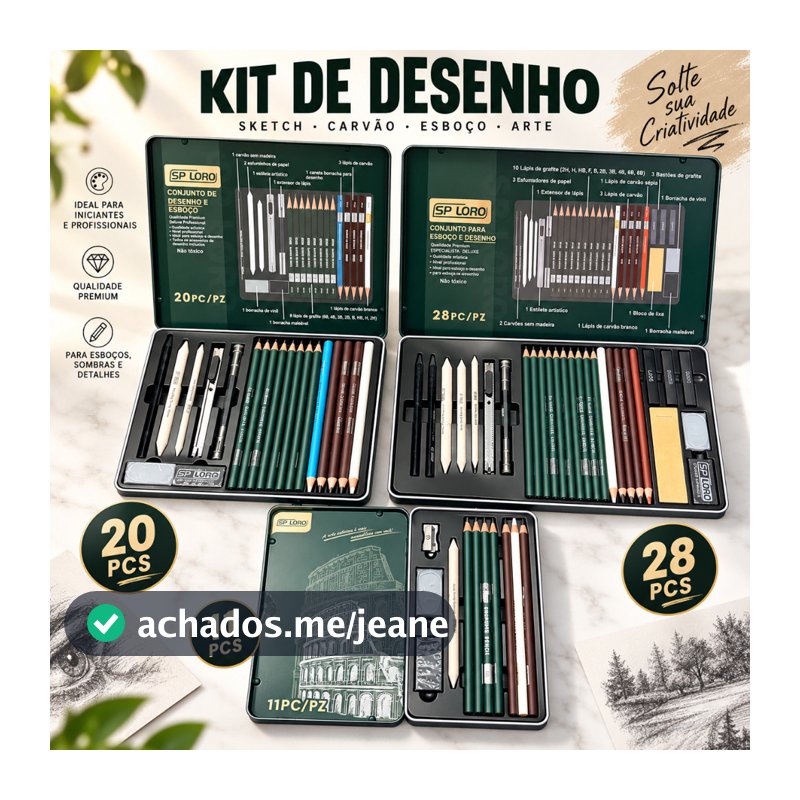 Kit de Desenho Profissional 11/20/28 Peças Lápis Grafite Carvão Esboço Sombreamento