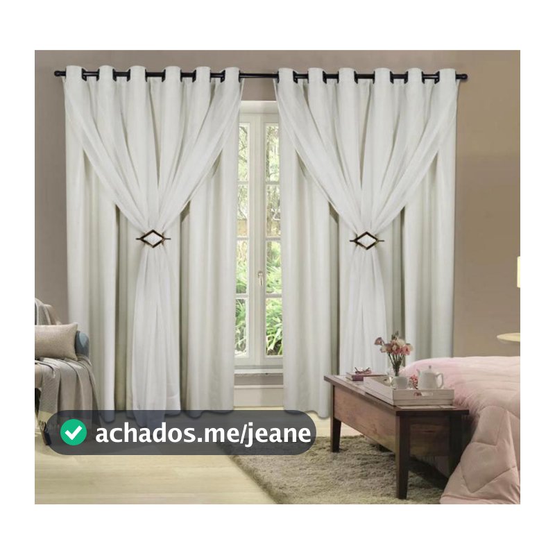 Cortina Corta Luz 4,00M x 2,80M 100% Blackout PVC Com Voil Liso E Fivelas