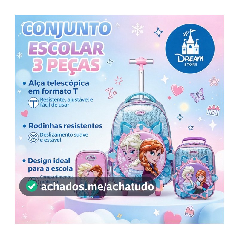Kit Mochila Rodinhas Frozen Escolar Infantil Lancheira Estojo