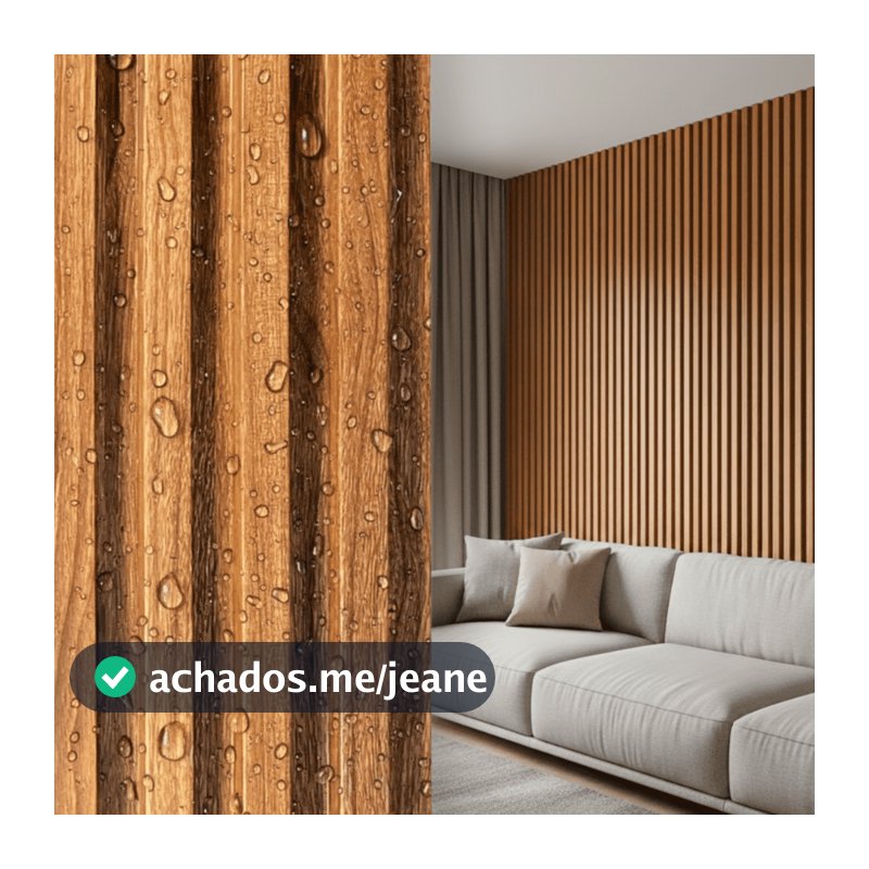 Kit 6 Placas Painel Ripado Carvalho Decorativo 45x16,9 WPC Revestimento Parede Sala Quarto