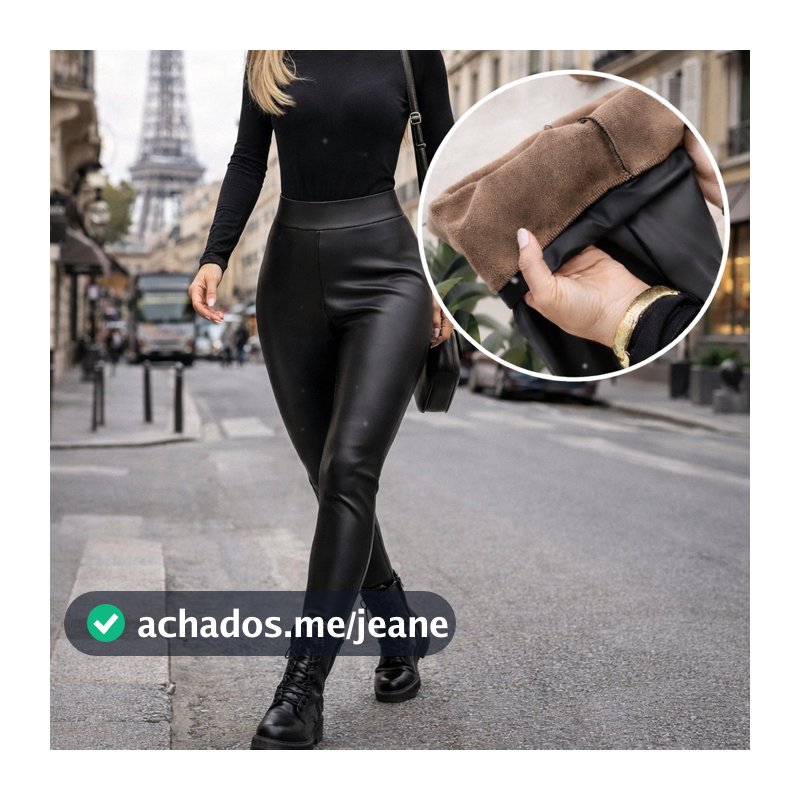Legging de Couro Plus Size com Forro Peluciado Inverno Quente e Modeladora