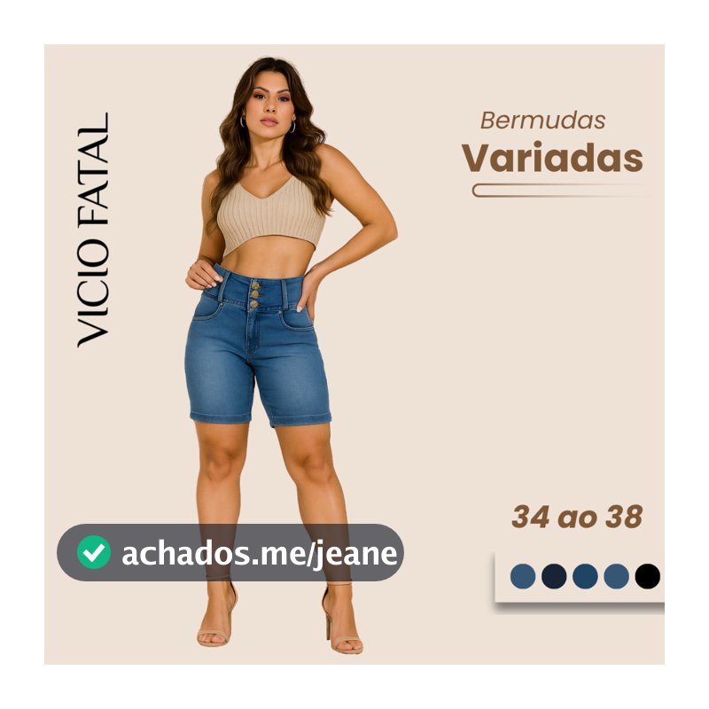 5 Bermudas Femininas Sortidas Combo Promocional Jeans Cós Alto com Elastano Ciclista Strass no Bolso