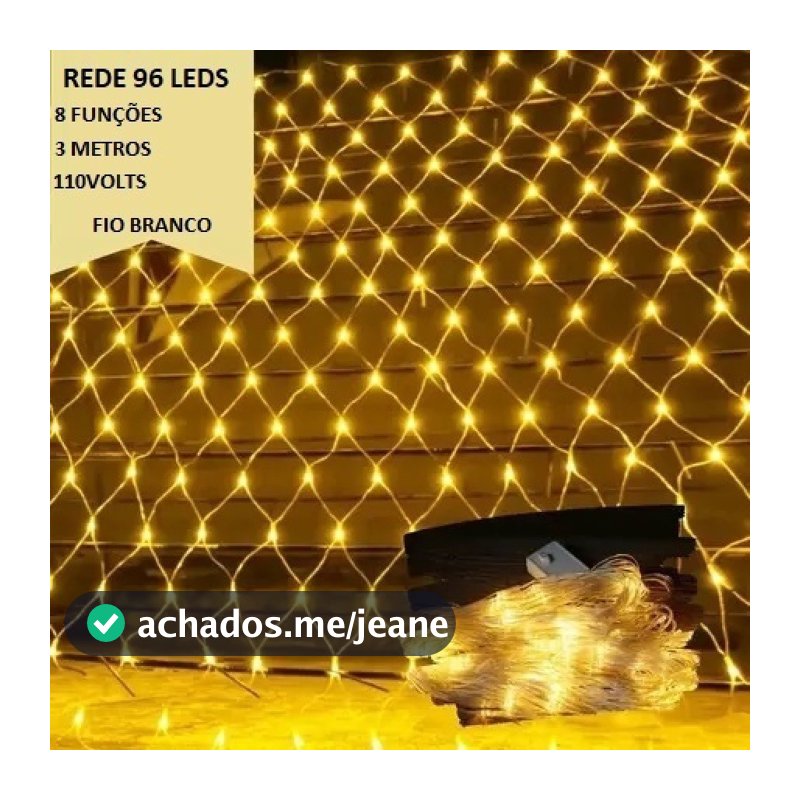 Cortina Cascata 96Leds Pisca Pisca 3M 8 Funções E 110v Decoração Fio Branco Natalina Uso Interno