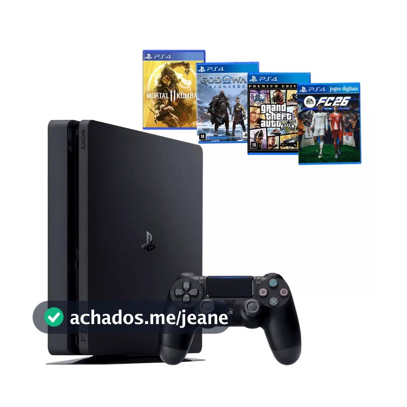Sony Playstation 4 500gb Ps4 Slim + Ea Fc Fifa 25 + God Raganarok + Gta 5 + 40 Jogoss os Melhores