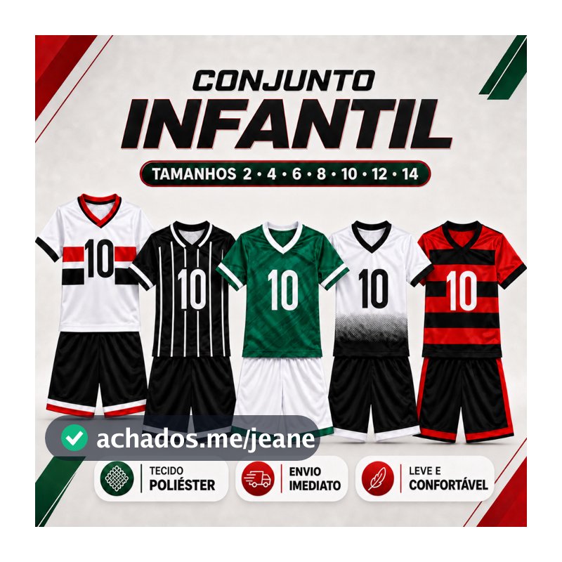 Kit Futebol Infantil Camiseta e Short Conjunto Esportivo Juvenil do 2 ao 14 - Envio Imediato !!!
