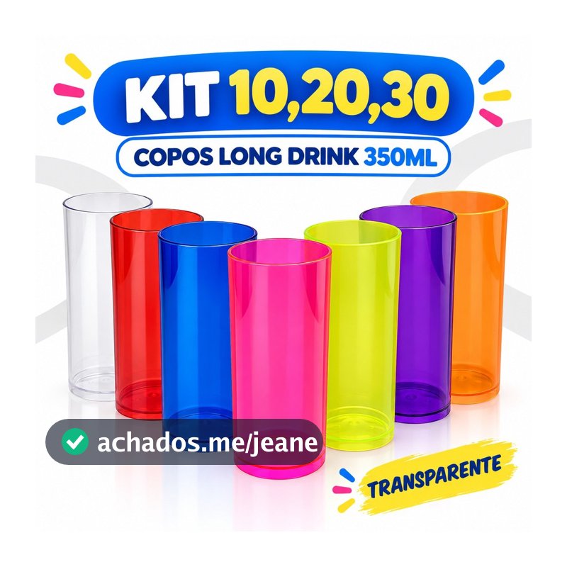 Kit 10 20 30 Copos Long Drink 350ml Transparente Para Brindes Festas Eventos Promoção