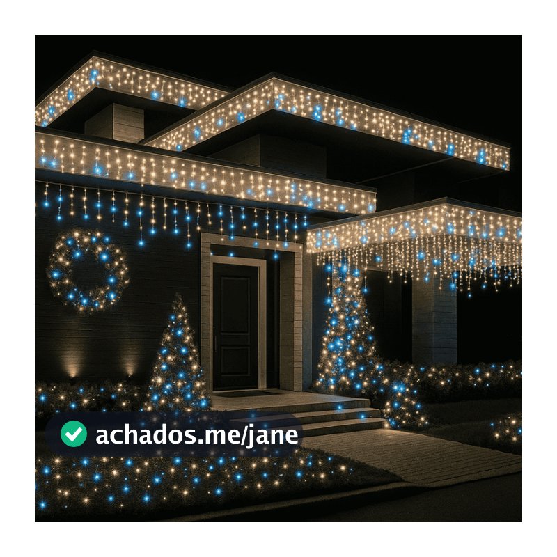 Cascata 400 Leds Com Strobo 10 Metros Prova D'água 31v Bivolt Natal Branco Quente Decoração