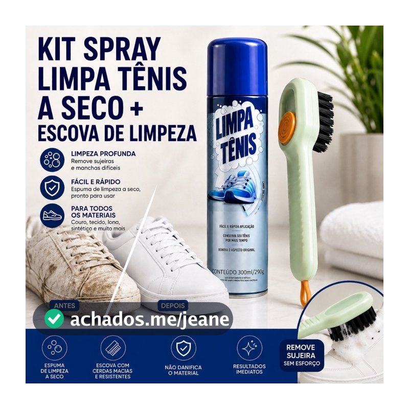 Kit Limpa Tênis a Seco Espuma Spray + Escova de Limpeza para Sapatos