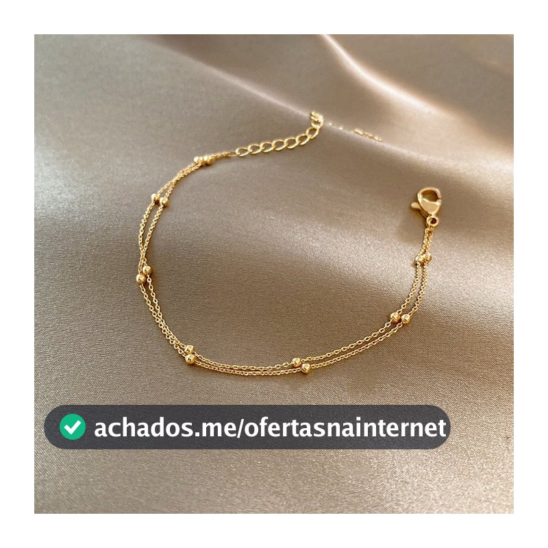 Aço inoxidável banhado a ouro 18K que não desbota, comprimento 17+5 cm, pulseira de camada dupla com contas redondas, ad