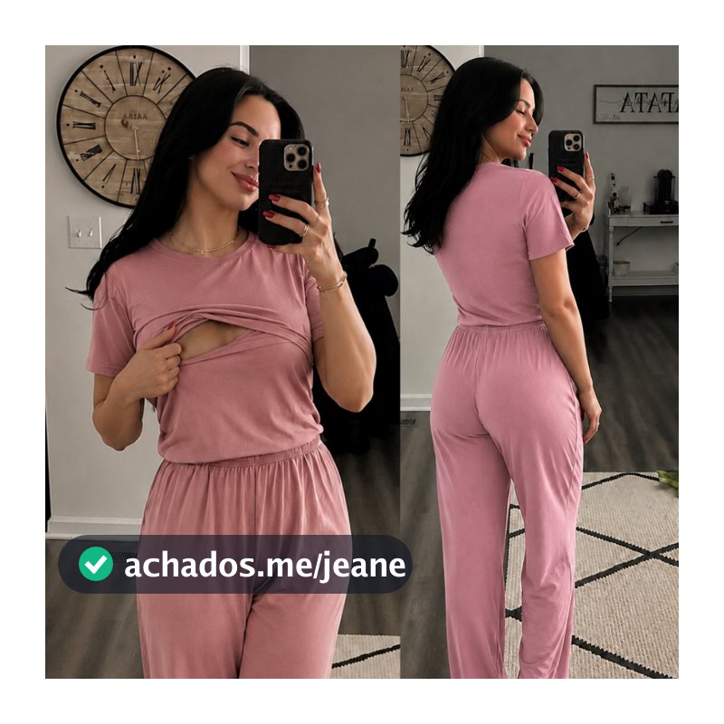 Pijama Amamentação Feminino para Gestantes Pós Parto Manga Curta com Calça Para Dormir