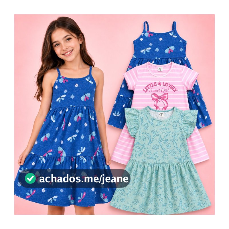 Vestido Infantil Feminino Menina Festa Casual Passeio Roupa  Criança Estampado Vestidinho 2 a 12 anos