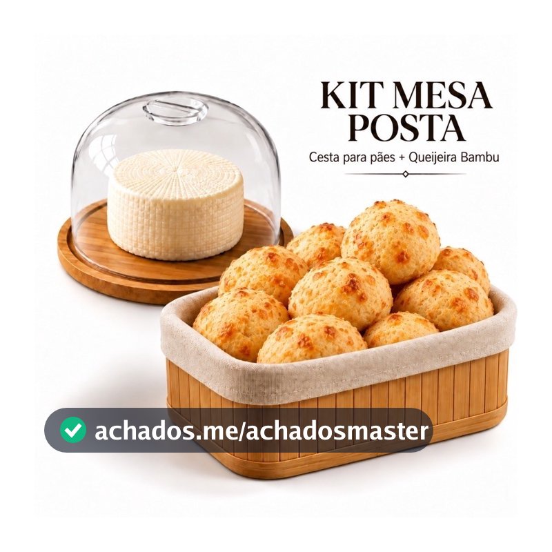 Kit Mesa Posta Queijeira Bambu Cesto de Pão Bandeja Café da Manhã Cozinha Petisqueira Porta Frios