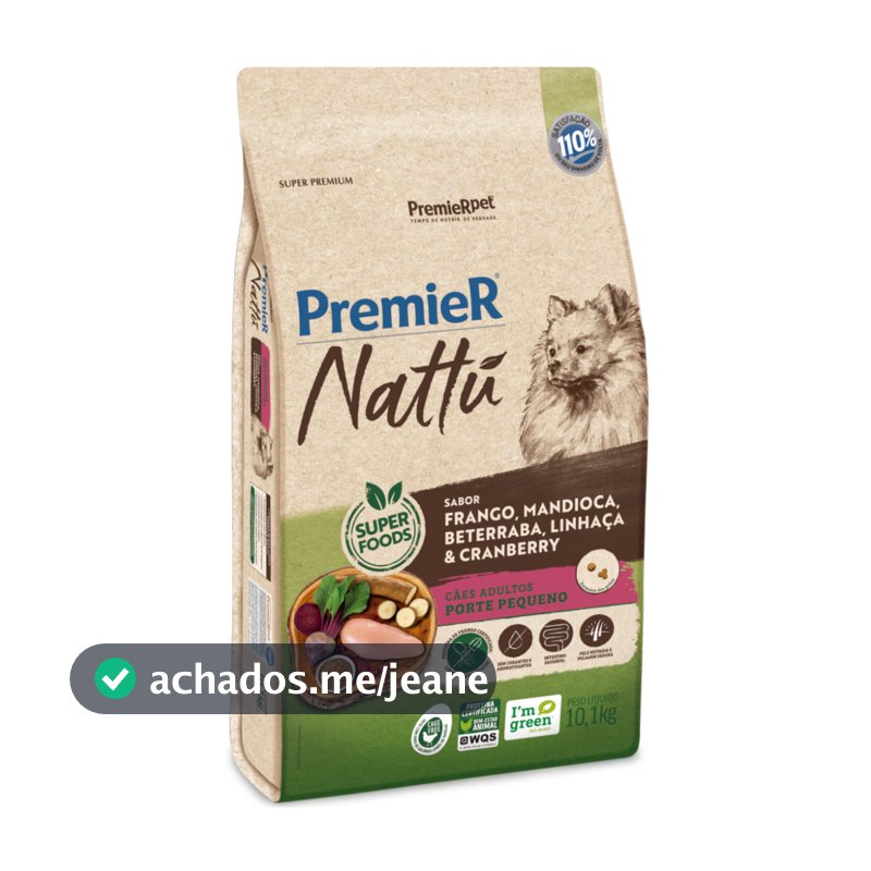 Ração PremieR Nattu Cães adultos raças pequenas frango, mandioca e linhaça 10,1kg